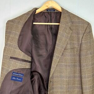 Alan Flusser Men's Glen Plaid Blazer VTG Sz 42R Brown Lambswool Cashmere Blend